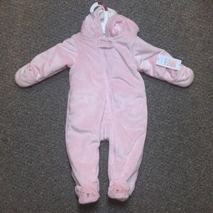 Super soft pink warm footed one piece suit/pjs for baby girl